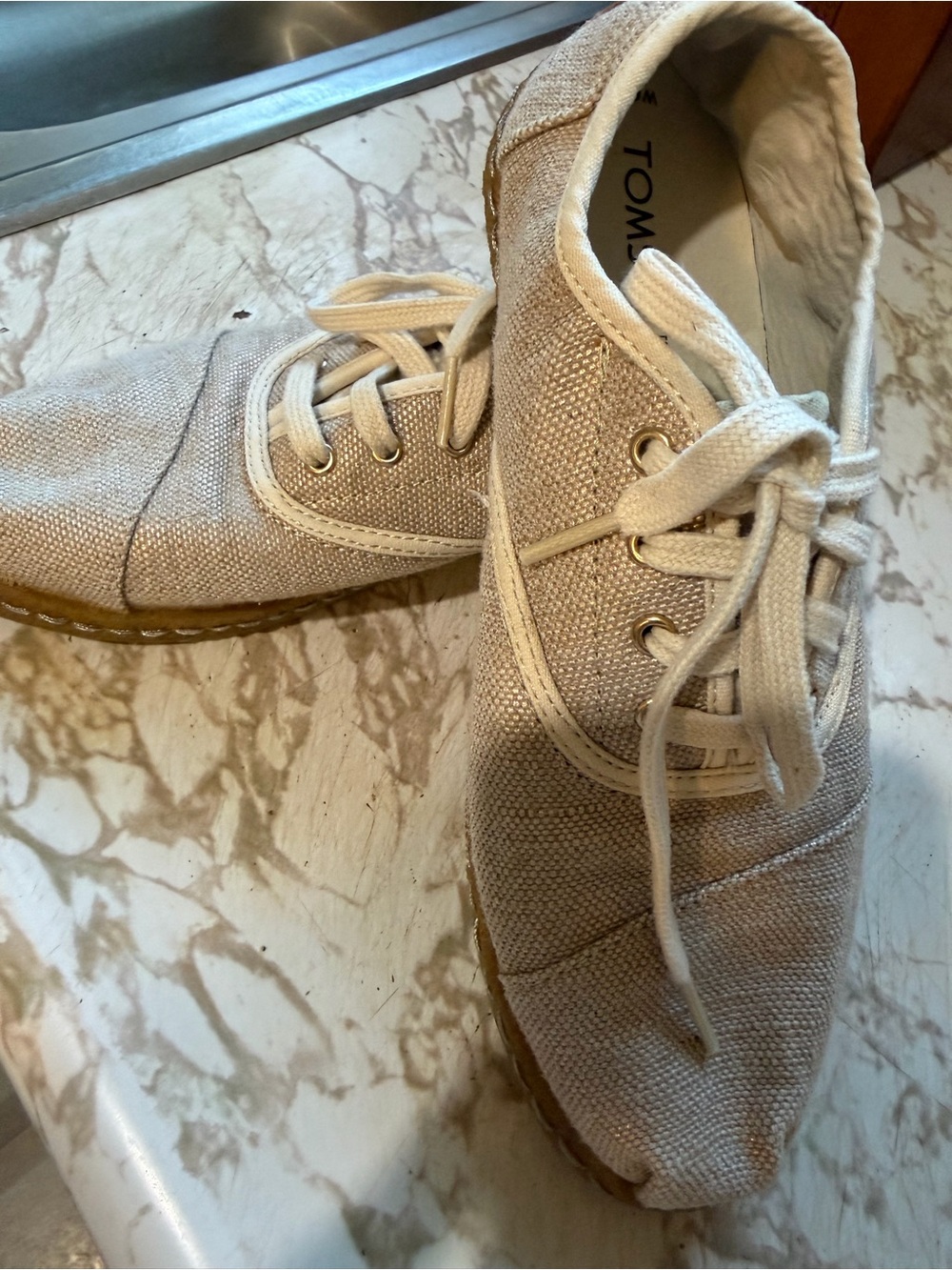 Toms Beige Canvas Lace-Up Sneakers